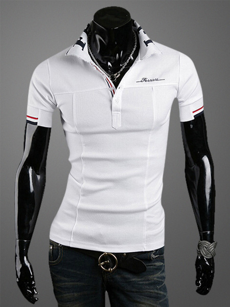 Button-up Polo with Short Sleeves and Letters Print in Slim Fit ...