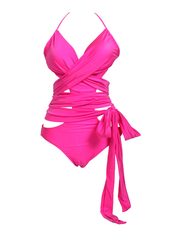 Solid Color Wrap Nylon Attractive Woman's Monokini Swimsuits - Milanoo.com