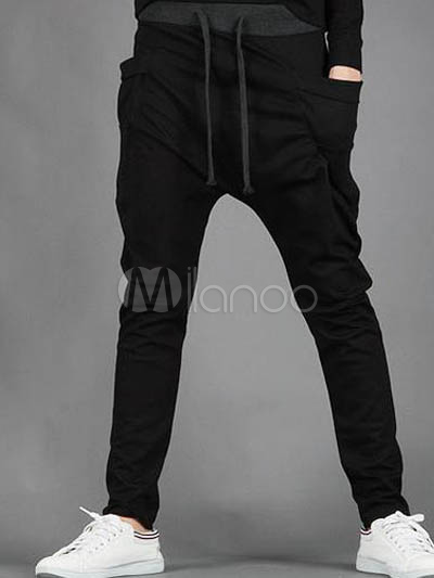 Stylish Black Cotton Harem Pants For Men - Milanoo.com
