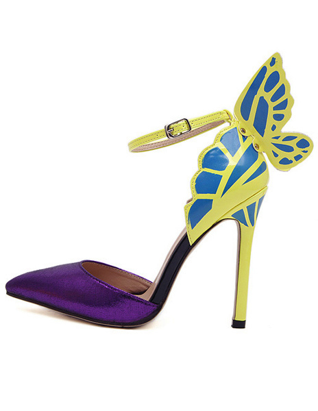 Yellow Stiletto Heel Butterfly PU Leather Ladies' Dress Sandals ...