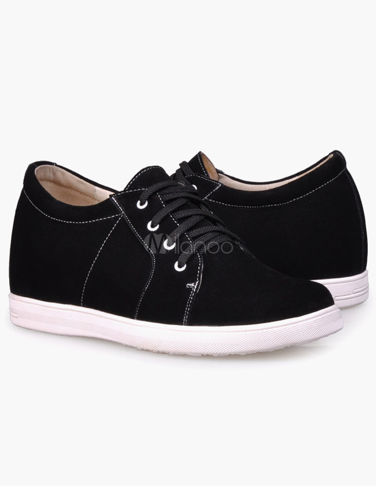 Casual Black Suede Lace-Up Men's Height Increasing Shoes - Milanoo.com