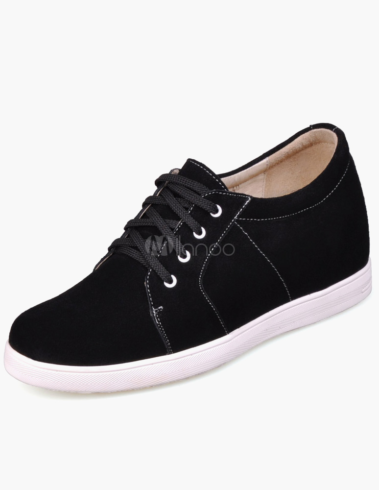 Casual Black Suede Lace-Up Men's Height Increasing Shoes - Milanoo.com