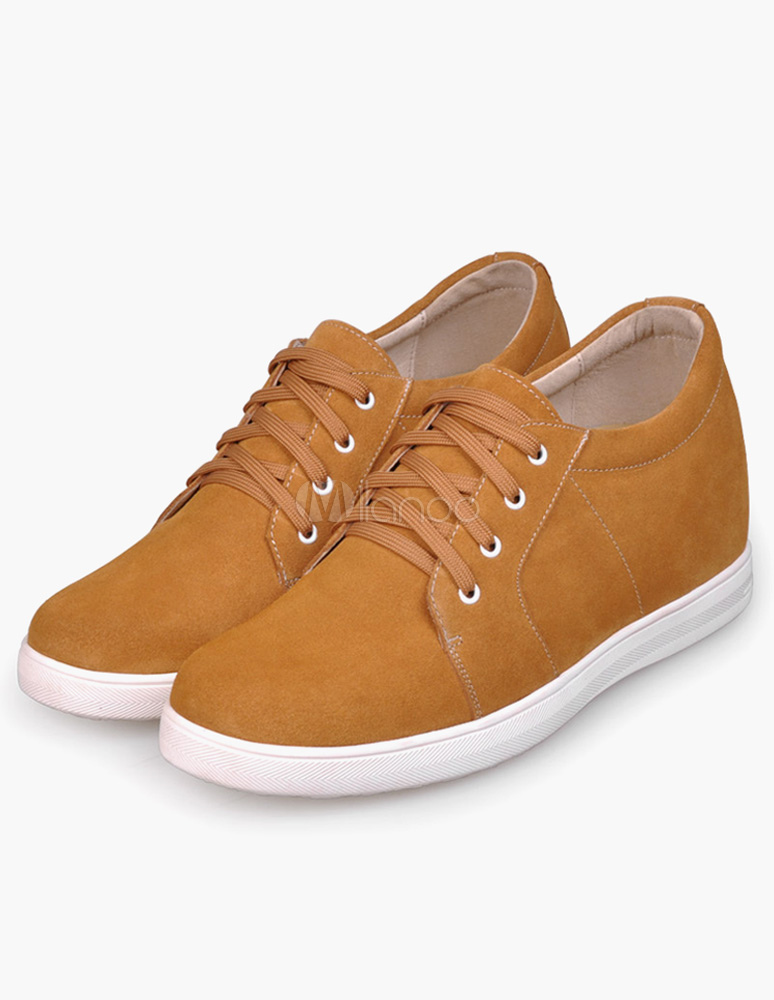 Unique Yellow Suede Lace-Up Rubber Sole Men's Height Increasing Shoes ...