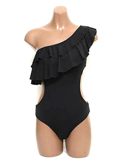 Lovely Polyester Ruffles Hollow Out One Shoulder Womens One Piece Swimsuit