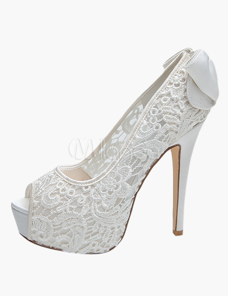 Lace Peep Toe Slip-On Embroidered Evening and Bridal Platforms ...