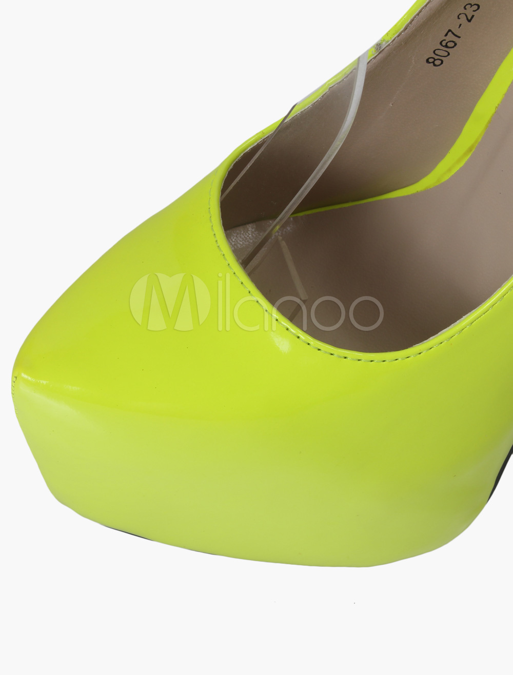 Metallic Yellow Stiletto Heel PU Leather Pointed Toe Velcro Woman's