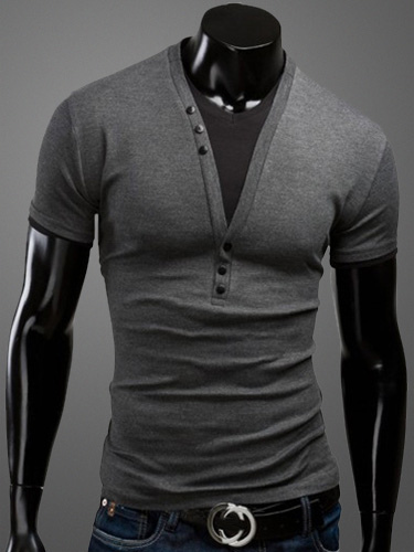 Short Sleeve T Shirt V Neck Button Up Base Shirt Cotton Men T Shirt ...