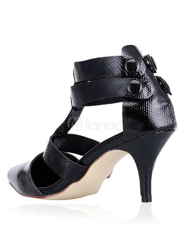 Black Pointed Toe TStrap PU Woman's Dress Sandals