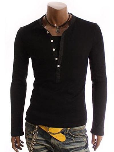 Fashion Buttons Long Sleeves Men's T-Shirt - Milanoo.com