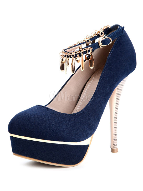 Dress Blue Silk And Satin Modern Ankle Strap Pumps - Milanoo.com