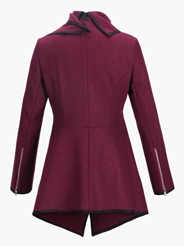 Women Coat Long Sleeve Zippered Asymmetrical Design Black Wrap Coat ...