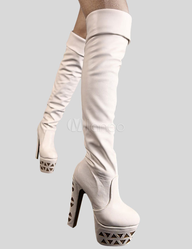 over the knee high heel platform boots
