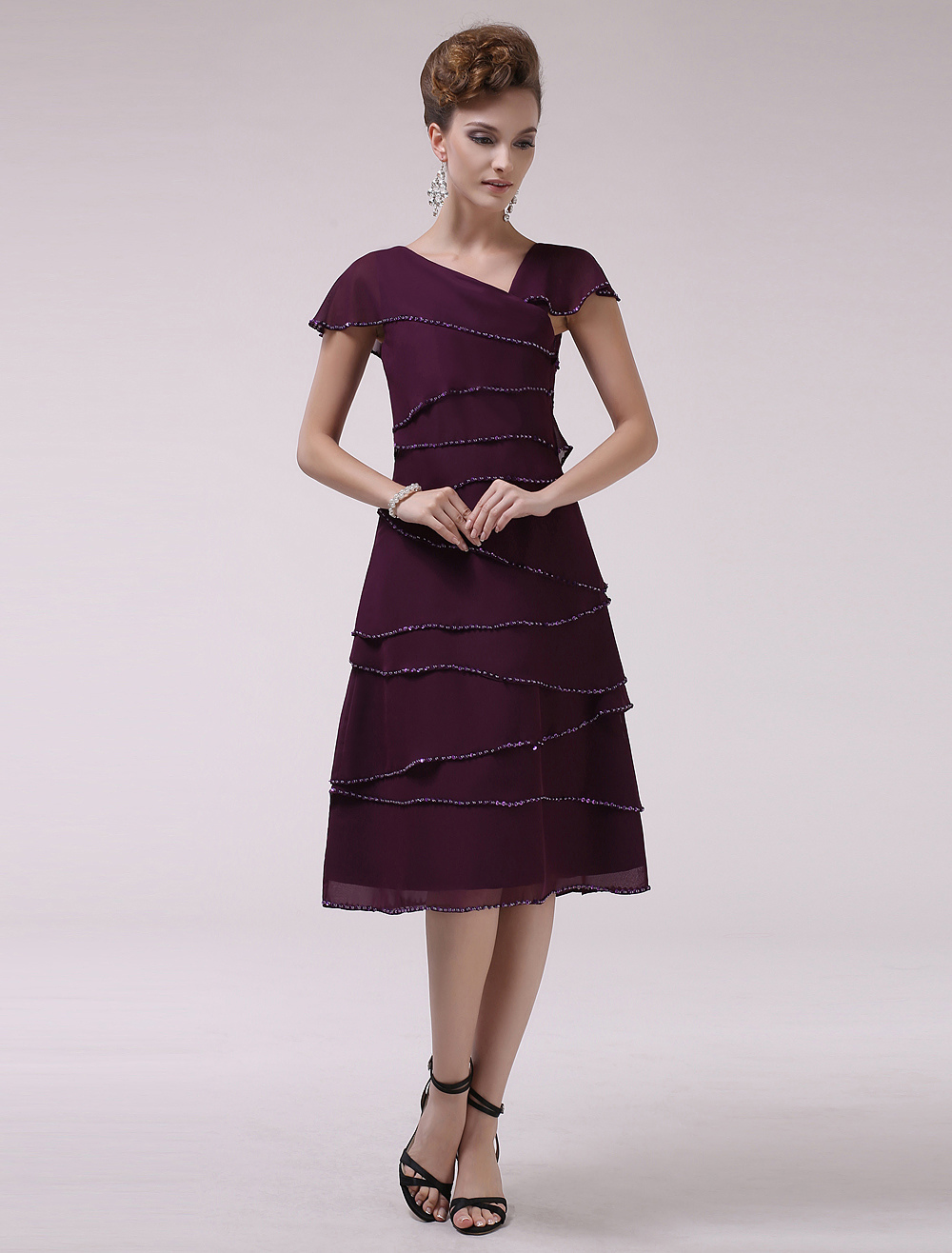 A-Line Short Sleeve Chiffon Dress