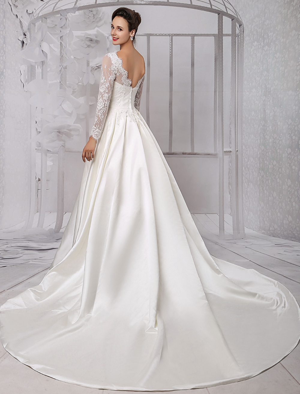 Wedding Dresses Silk Satin Mermaid With Pearls Detachable Sleeves Bridal Gowns