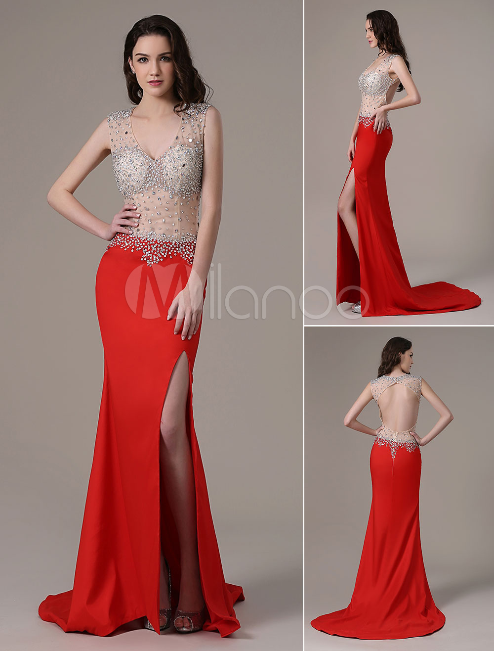 Red Prom Dresses 2020 Long Mermaid Backless Evening Dress See
