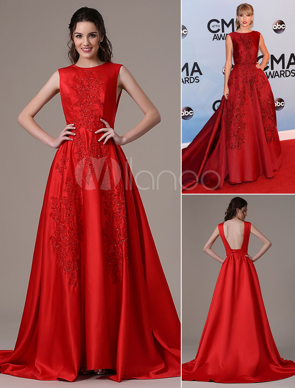 Red Prom Dresses 2020 Long Princess Party Dress Taylor Swift Cma Cutout Back Applique Beading Red Carpet Dress With Train