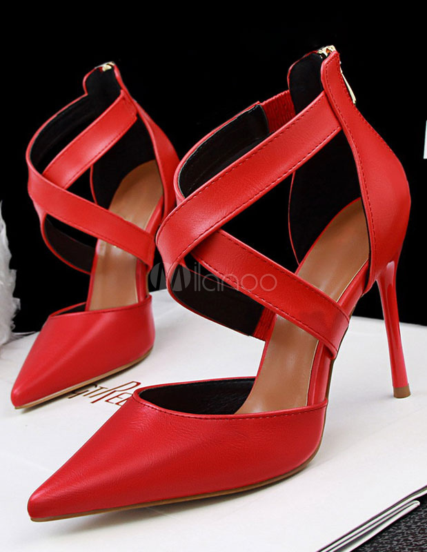 Pointy Toe Heels Criss-cross Solid Color Zipper High Heels - Milanoo.com