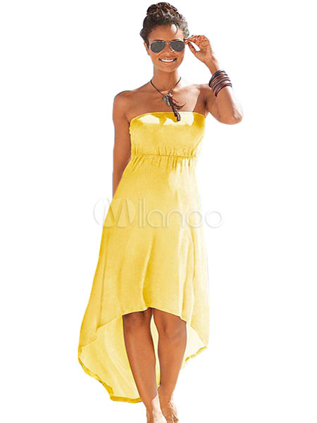 Playa vestido Strapless alto bajo diseño de Maxi 