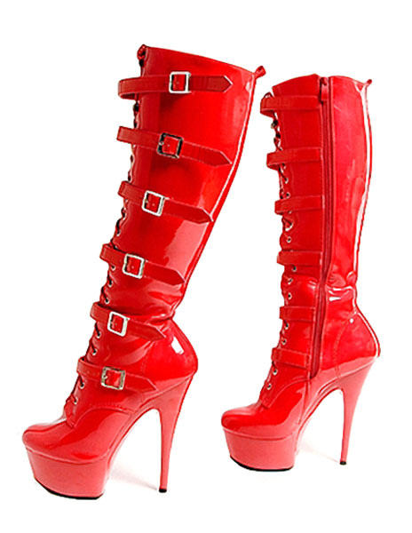 Zapatos de Fiesta | Botas de plataforma de tacón alto para mujer, hasta la rodilla, zapatos sexis para club, hebilla, punk, baile en barra, botas de tacón de charol, zapatos de stripper Zapatos de baile de barra - SP14267