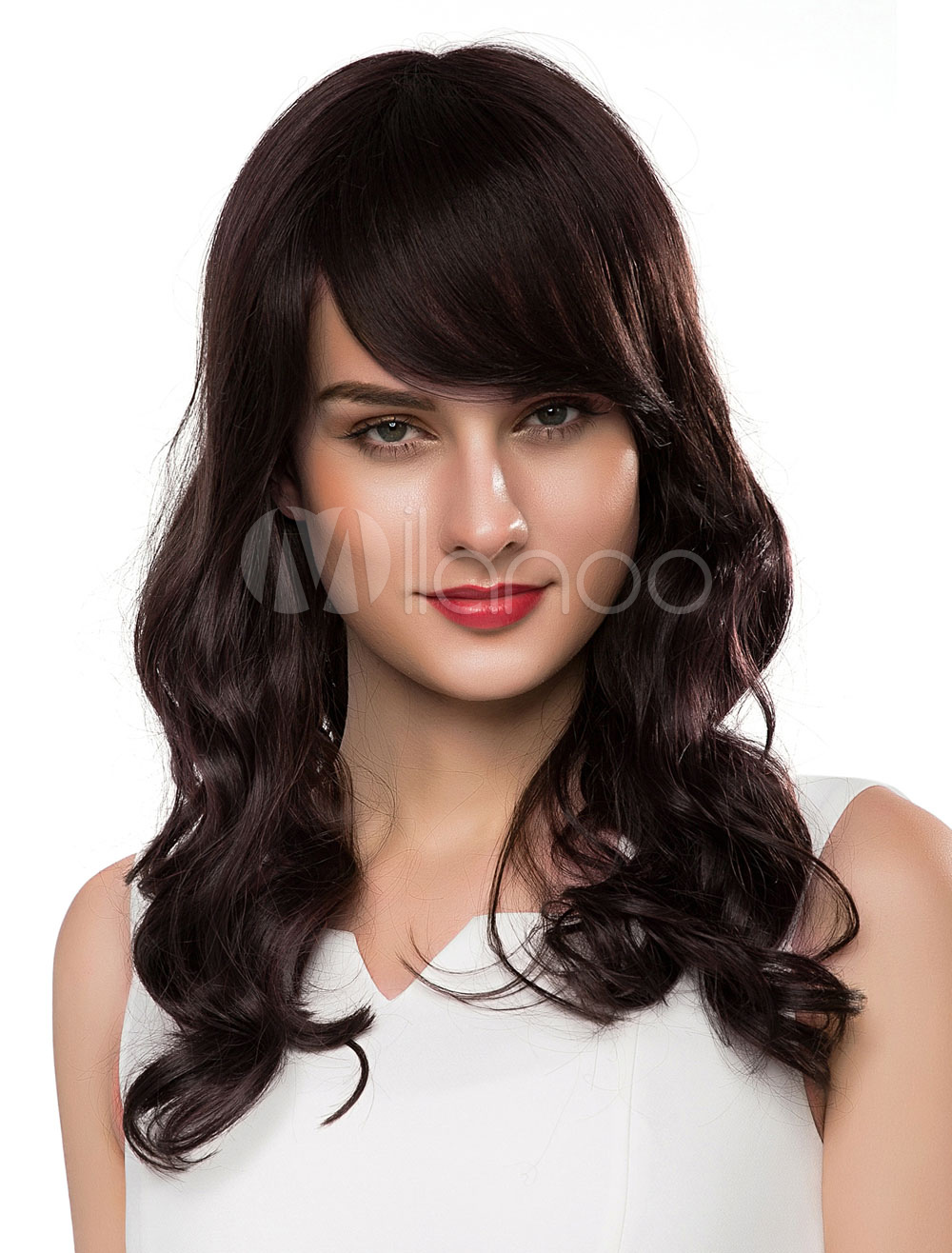 Long Wigs Sideswept Bangs Tousled Curly Wigs
