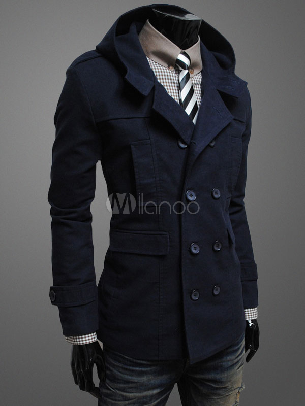 Hooded Trench Coat Double Breasted Jacket For Men - Milanoo.com