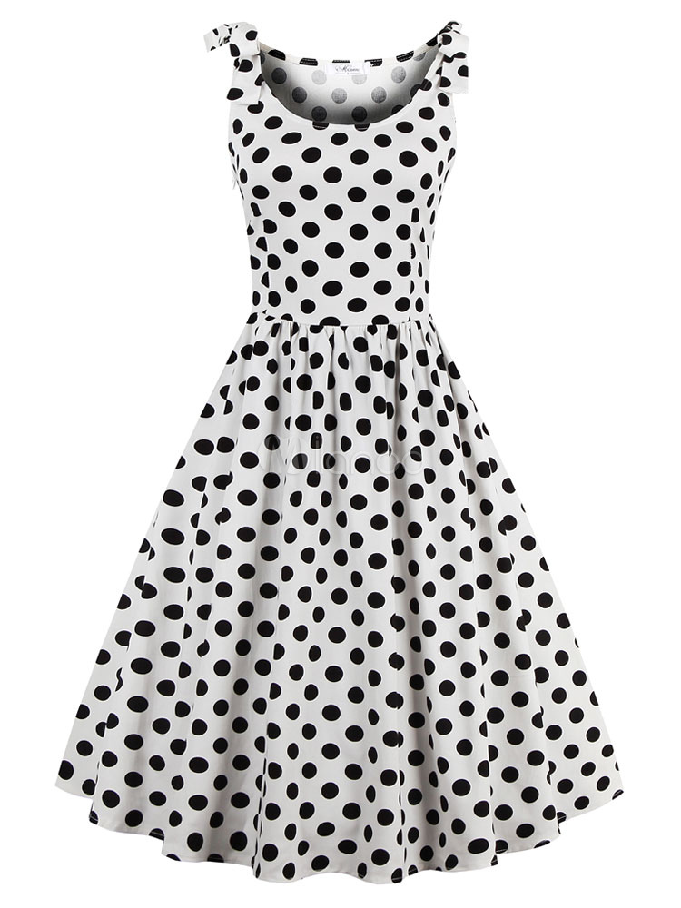 Summer Vintage Dress With Floral Print/Polka Dot In Red/Black/White ...