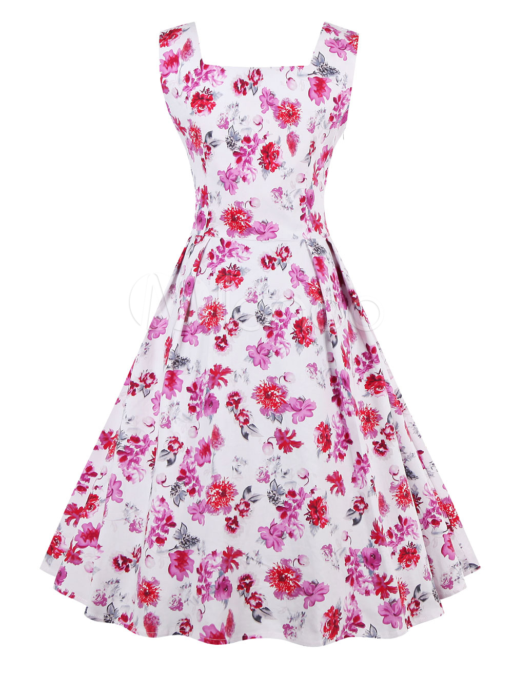 Square Sleeveless Cute Dress Womens Floral Print Vintage Dress ...