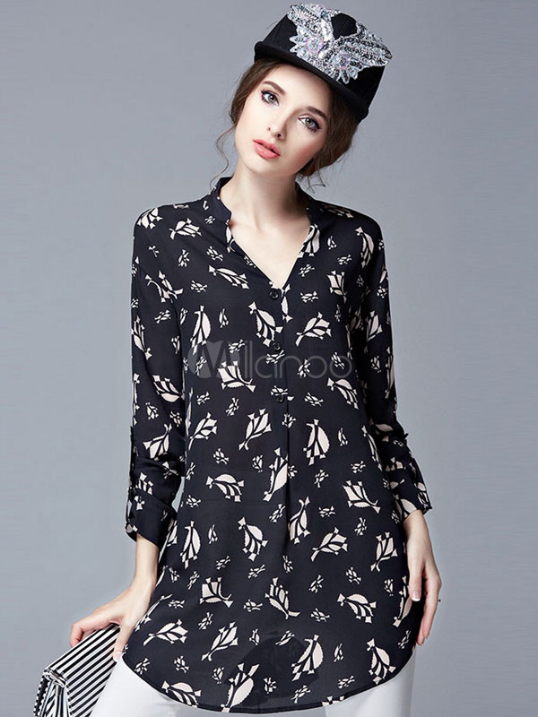 v neck black shirt women
