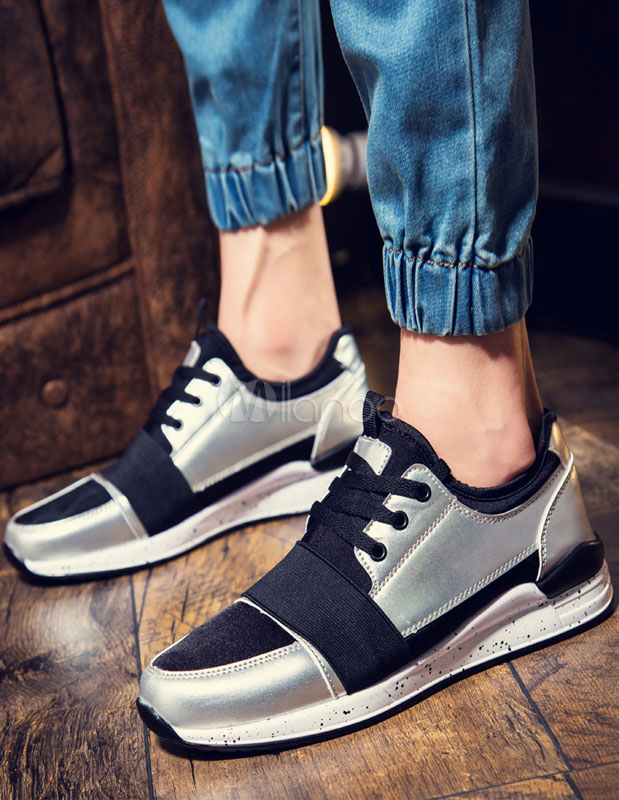 Men's Elastic Skate Shoes Lace Up Sneakers