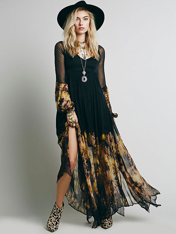 boho style black dress