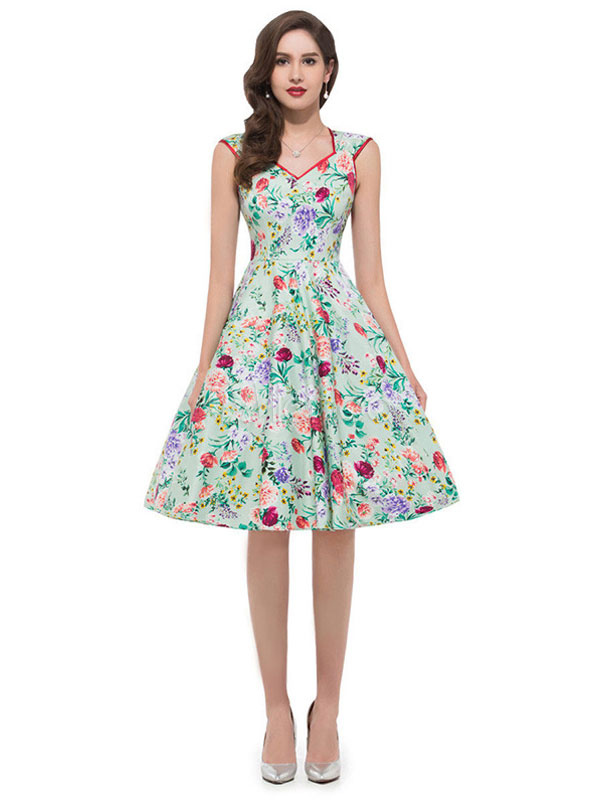 Breen Sleeveless Floral Dress Vintage Dress - Milanoo.com