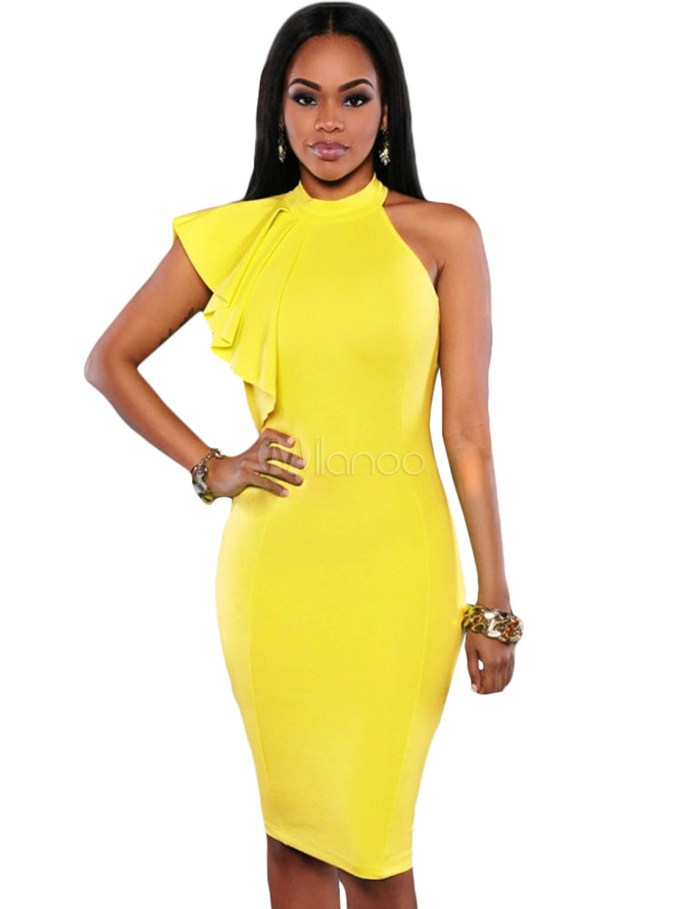 Cascading Ruffles Sexy Bodycon Dress Womens Asymmetrical Club Dress 0678