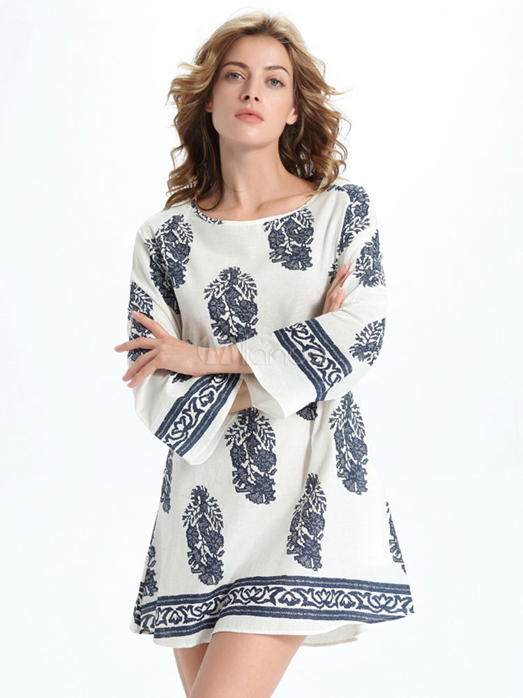 Casual Long Sleeve Printed Fall Dress - Milanoo.com