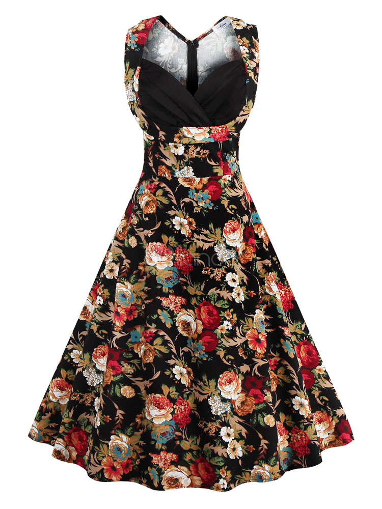 Floral Vintage Dress 1950s Sweetheart Women Swing Dress Retro Midi ...