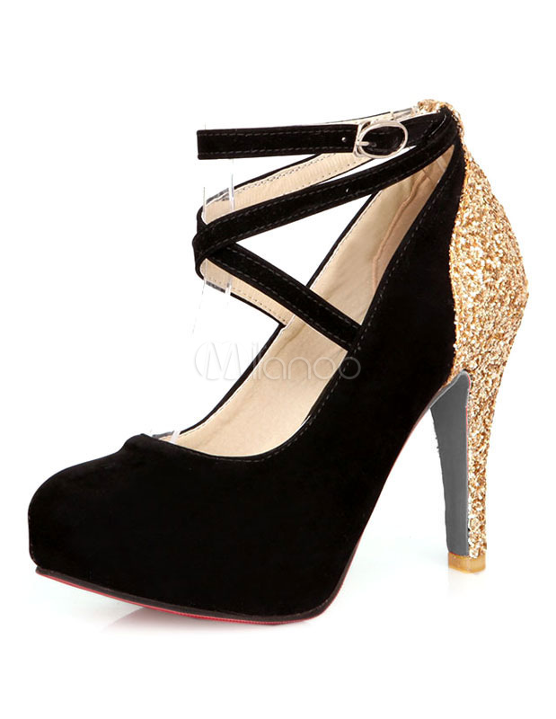 Plataforma zapatos de fiesta rojo lentejuelas tacones tobillera redonda de  tacones de aguja del dedo del pie femenino PU - Milanoo.com