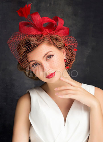 red birdcage veil