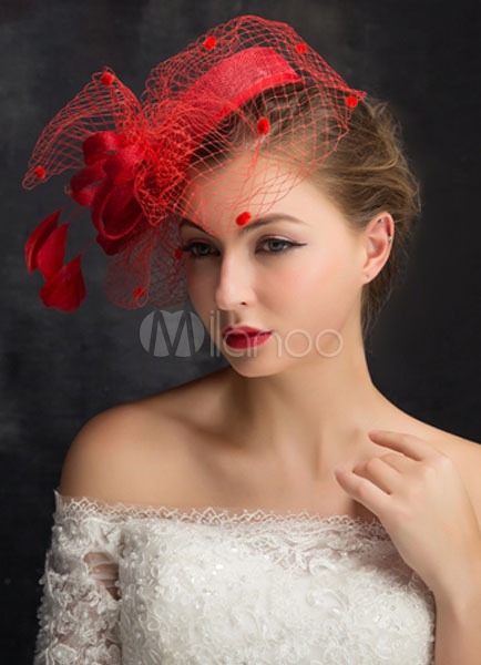 Birdcage Veil Wedding Hat Red Fascinators Bridal Feather Birdcage Veil Wedding Hat Red Fascinators Bridal Feather Headpieces 15cm X 50 Cm