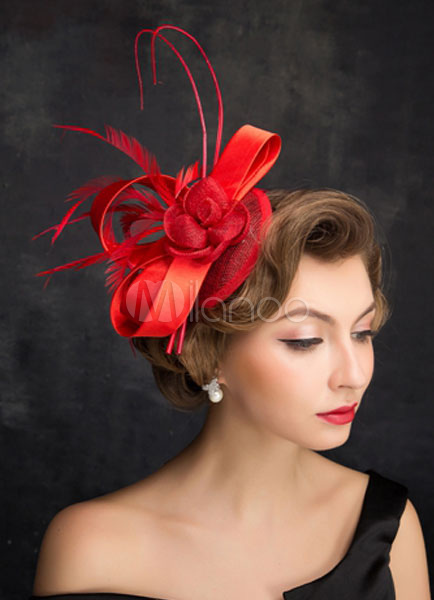 Red Wedding Hat Feather Hair Flower Bridal Headpieces 15cm X 50 Cm Red Wedding Hat Feather Hair Flower Bridal Headpieces 15cm X 50 Cm No