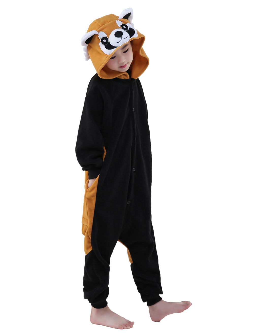 Kigurumi Pajamas Red Panda Raccoon Onesie Black Childrens Flannel Winter  Sleepwear Mascot Animal Costume Halloween 