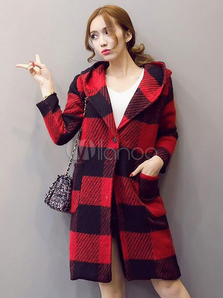 casaco xadrez vermelho e preto feminino