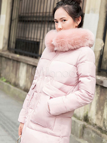 casaco com capuz de pelo feminino