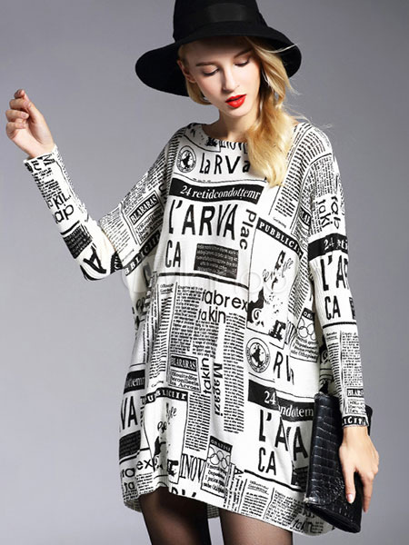 Women's Sweater Dress Letters Printed Cotton Long Sleeve Oversized ...