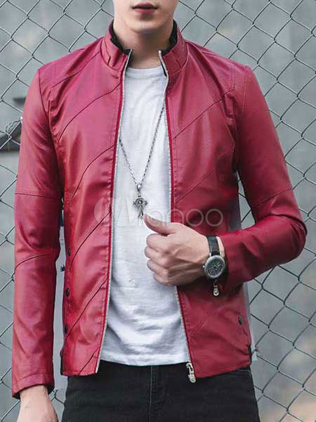 jaqueta vermelha masculina couro
