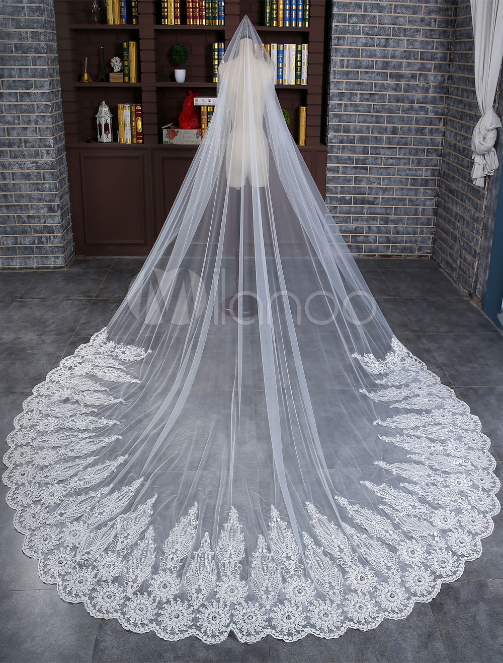 EllieHouse Brautschleier Mit Kamm - 2-stöckiger Kathedrale Schleier Mit Spitze Für Die Hochzeit