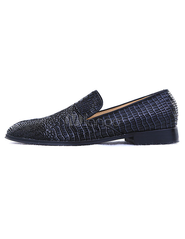 Black Slip On Shoes Men's Leather Crocodile Pattern Fashion Shoes ...