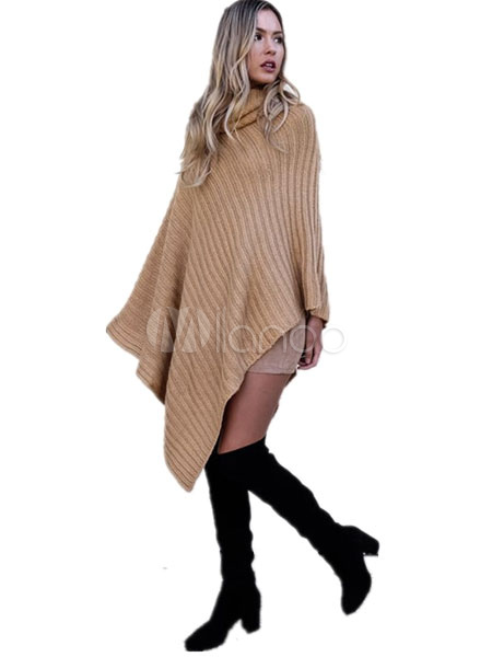 Women's Poncho Sweaters High Collar Irregular Design Stylish Knitwear ...