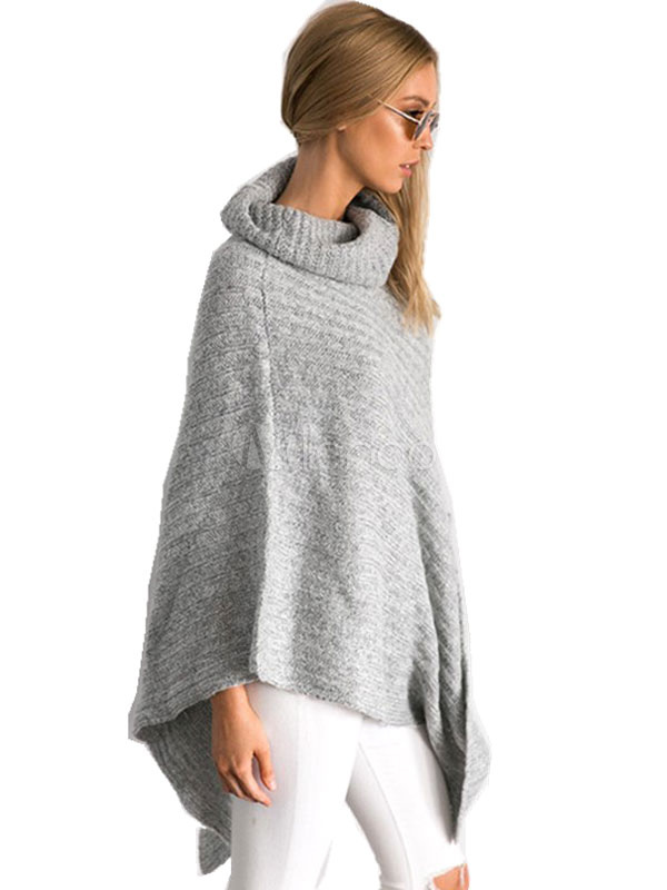 Women's Poncho Sweaters High Collar Irregular Design Stylish Knitwear ...