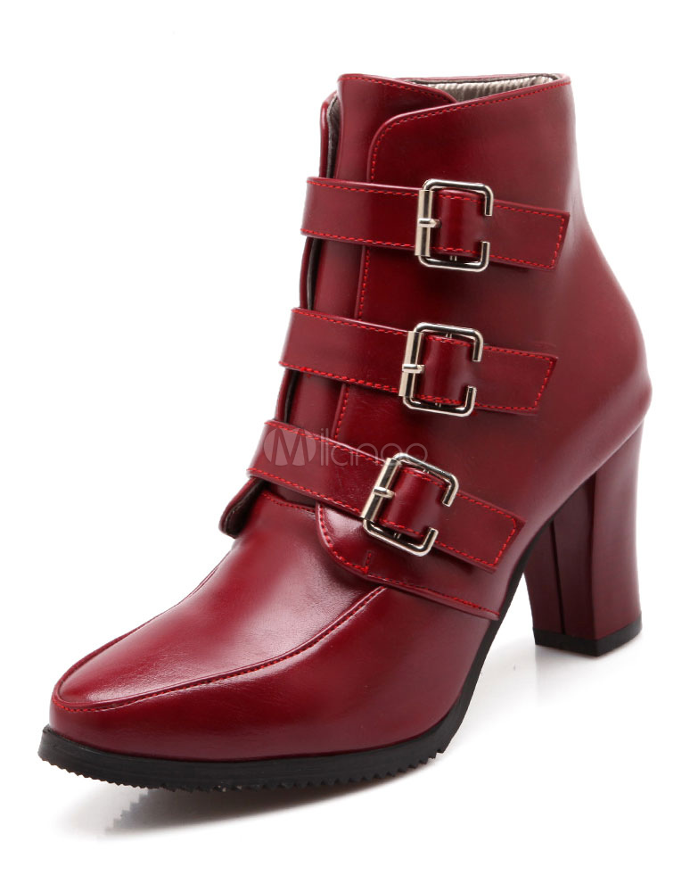 Damen Stiefeletten Mit Seitlichem Reißverschluss - Kurze Stiefel Mit Absatz PU Material