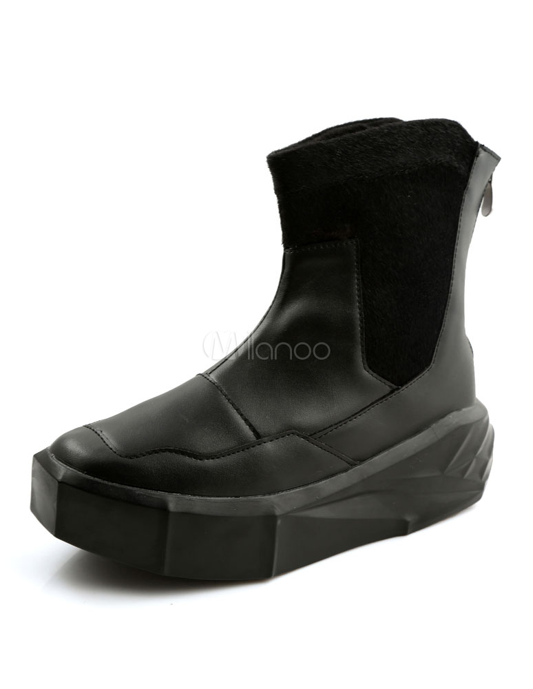 Branco botas plataforma dois tons Zipper masculino PU redondo Toe botas  curtas - Milanoo.com