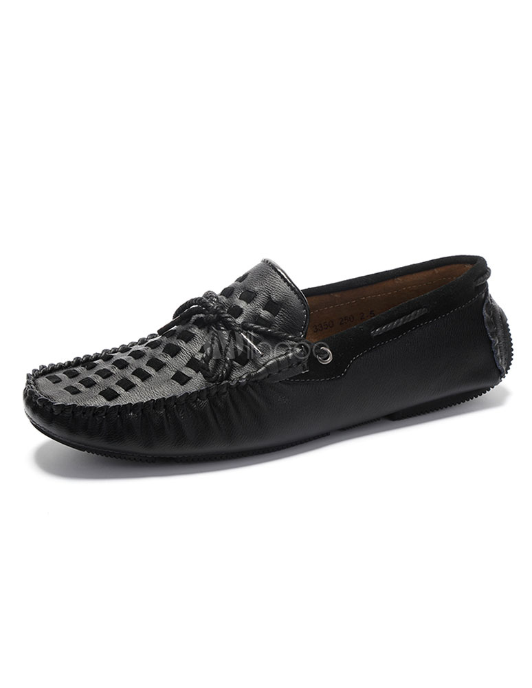 Black Men's Loafers Lace Up Woven Casual Slip On Shoes - Milanoo.com